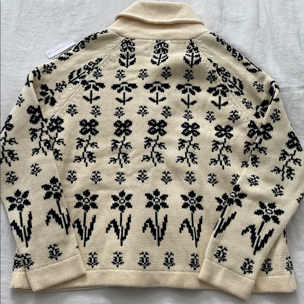 The Great. Garden Lodge Cardigan Sweater in Black and Cream Floral. Size 1. - Picture 7 of 9